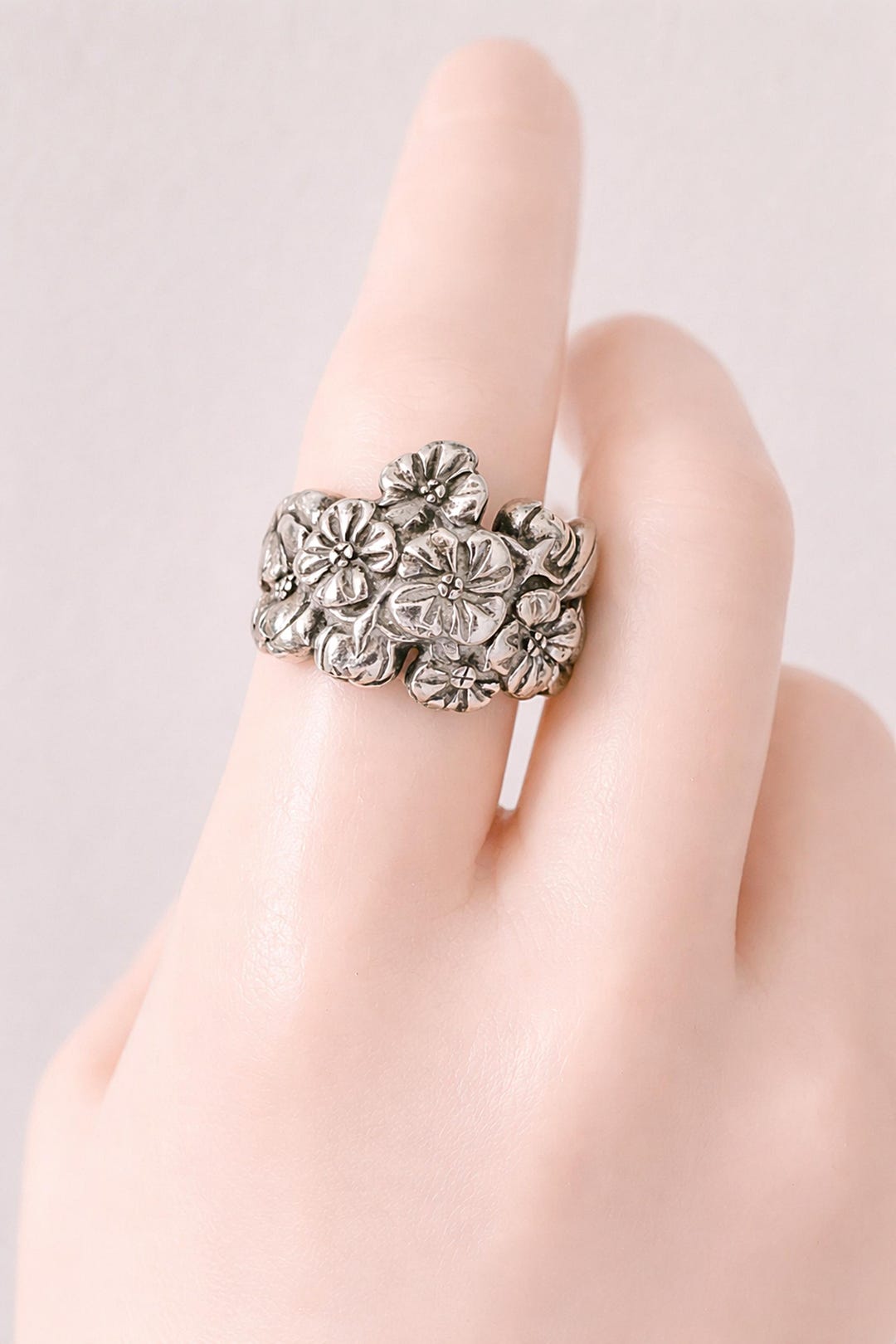 Sterling Silver Floral Ring | Vintage Boho Statement Band Size 8.5 - Etsy