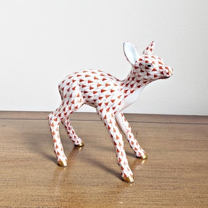 Authentic Vintage HEREND Porcelain Roe Fawn Figurine First Edition – Forest Collection - Rust Orange Fishnet Design – Animal Figurine 15621