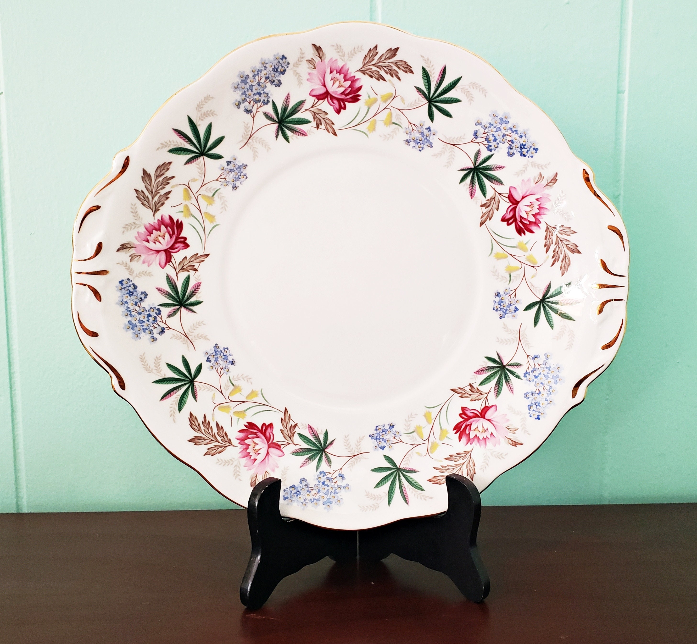 QUEEN ANNE English Bone China Cake Plate, VERONA Pattern, Serving Plate