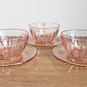 Anchor Hocking Pink Optic Pillar Pattern - Cup and Saucer Set - Depression Era Glassware - unique gift idea - Buy One, Two or Three Sets