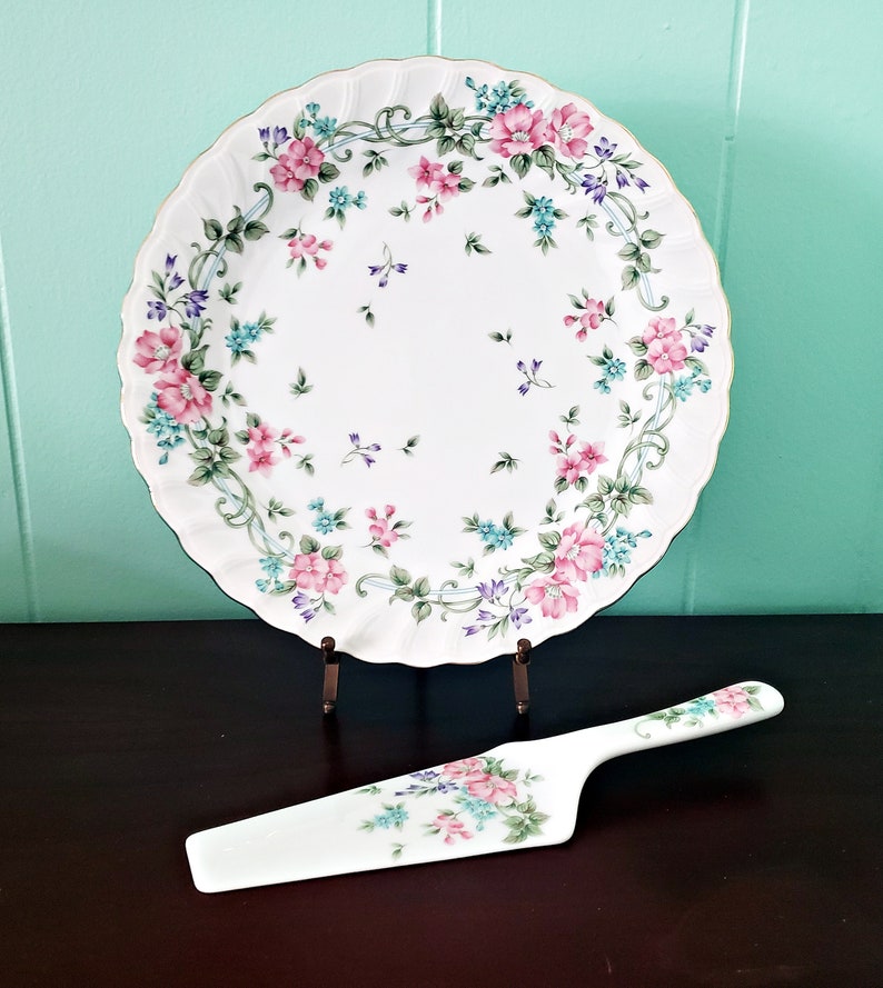 Vintage Porcelain Cake Plate With Server, Andrea by Sadek, Made in