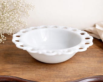 Vintage Anchor Hocking Milk Glass Lace Edge Bowl – Old Colony Pattern – 9.5 in