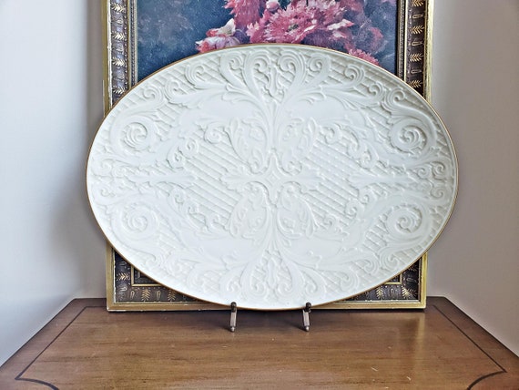 Vintage Lenox Oval Platter: Dolphin Collection, 24K Gold Trim, Ivory China