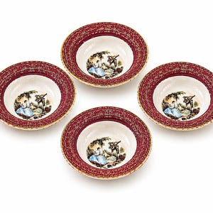 Vintage 1940s Sebring Pottery Finger Bowls Set of 4 - Serenade Burgundy - 22K Gold Filigree