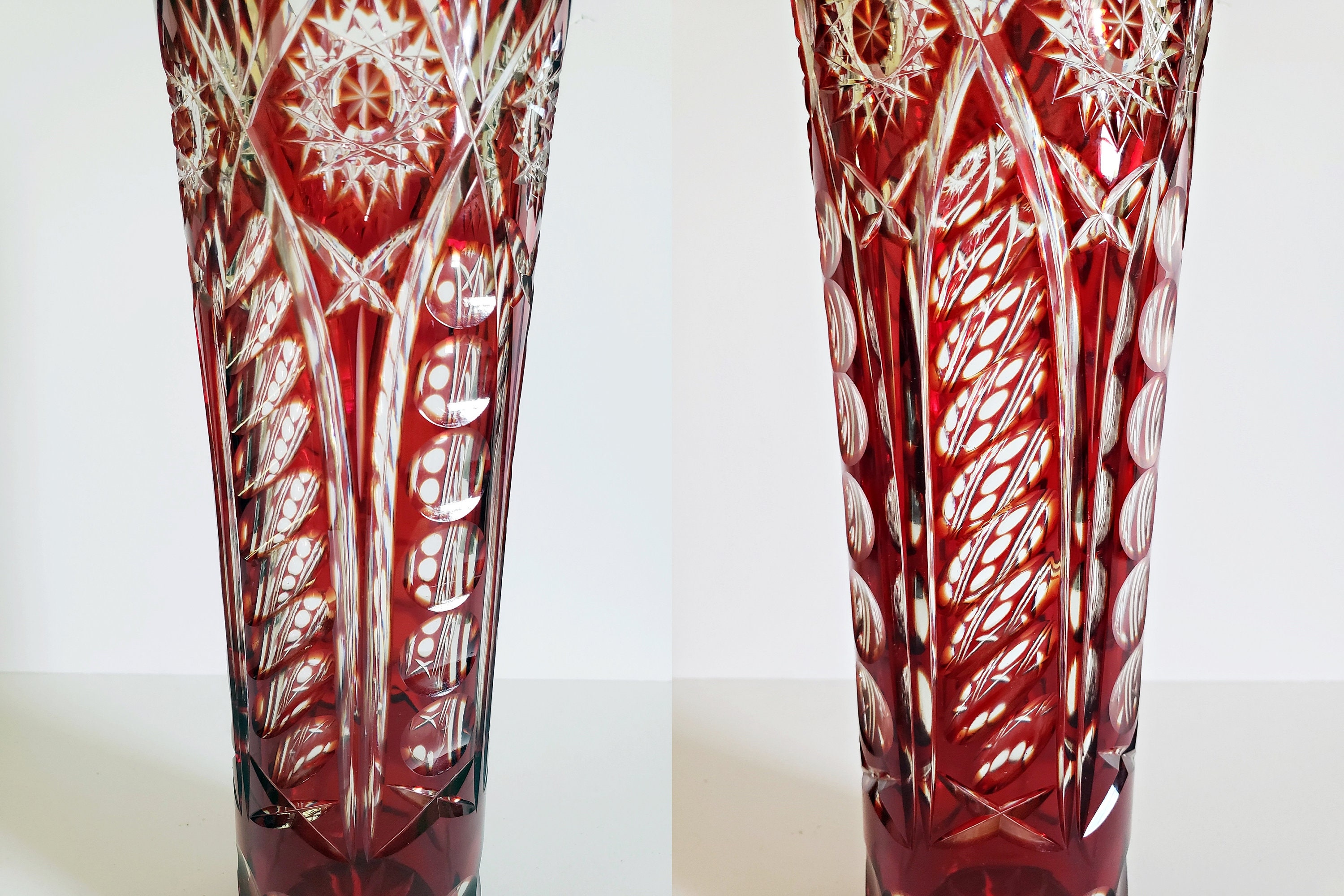 BOHEMIAN RED CRYSTAL Clear to Cut Lead Glass Hand Cut Etsy