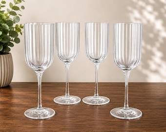 Vintage Luigi Bormioli Bach Crystal Wine Glasses Set of 4,  Italian Optic Ribbed Wine Goblets