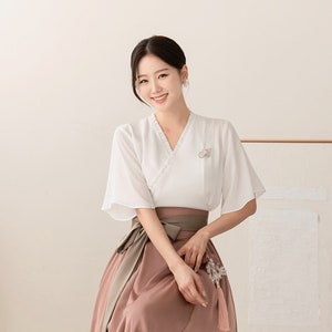 Korean Modern Hanbok Elegant Blouse For Women | Korea Traditional Style Top Jeogori Skirt Set (CLHT0012)