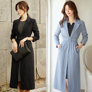 Classic Formal Coat for Women / Korean Style Spring Autumn Long Coat With Belt(CLC0005)