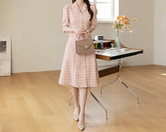 Elegant Tweed Formal Dress | Korean Style Party Dress (CLD0125)
