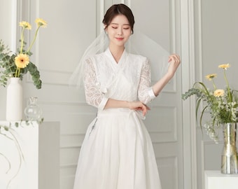 Korean Modern Hanbok Dress Set For Women | Korea Traditional Style Midi Wedding Party Dress Skirt (CLHD0065)