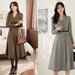 Elegant Formal Party Warm Dress Korean Style Long Sleeve Midi Dress ...
