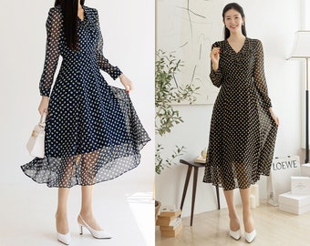 élégante robe transparente en mousseline de soie | Robe de soirée formelle de style coréen (CLD0628)