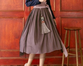 Jupe hanbok moderne bidirectionnelle coréenne pour femme | Jupe superposée mi-longue de style traditionnel coréen pour agencer sa robe (CLHS0020)