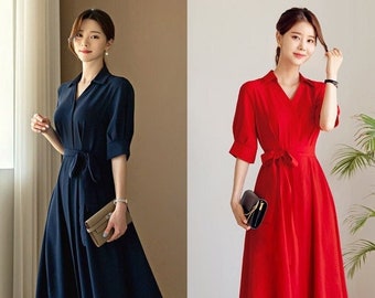 Elegant Formal Plus Size Dress | Korean Style Mini Long Dress  (CLD0054)