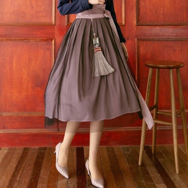 Korean Two-way Modern Hanbok Skirt For Women | Korea Traditional Style Midi Wrap Overlay Skirt For Dress Set Up (CLHS0020)