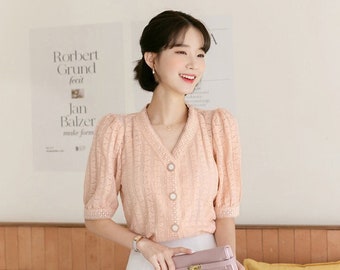 Elegant Lace Short Sleeve Blouse | Korean Style Summer Blouse (CLT0202)