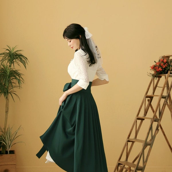 Korean Modern Hanbok Dress Set For Women | Korea Traditional Style Midi Wedding Party Dress Skirt (CLHD0008)