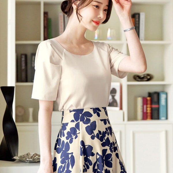 Business Casual Women Office Blouse | Korean Style Puff Blouse (CLT0079)