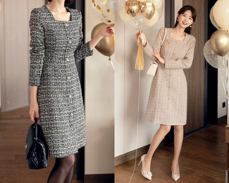 Elegant Formal Party Tweed Dress Korean Style Wedding Guest - Etsy