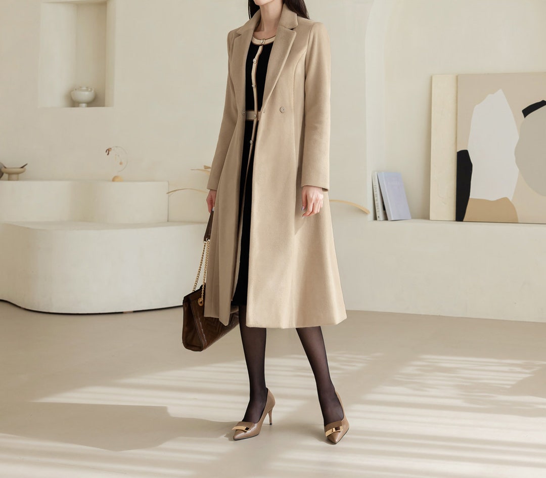 Elegant Belted Long Swing Coat Korean Style Women's Formal Coat CLC0053