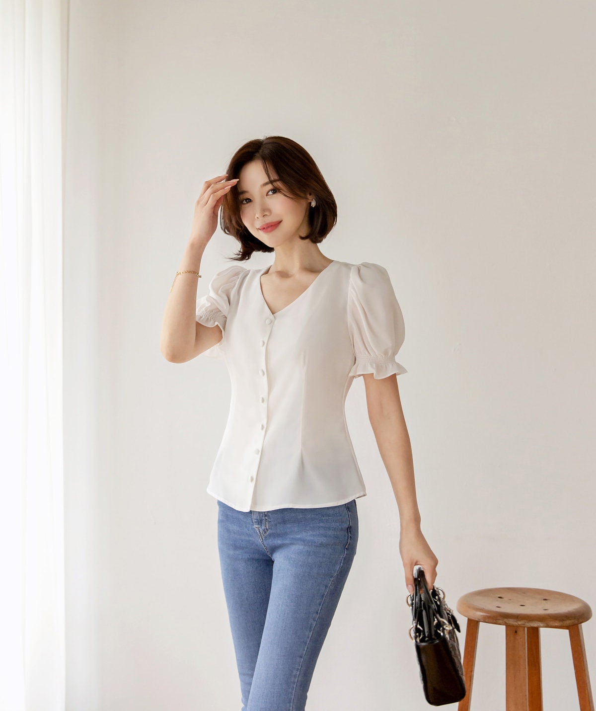Business Casual Women Office Blouse Korean Style Black White