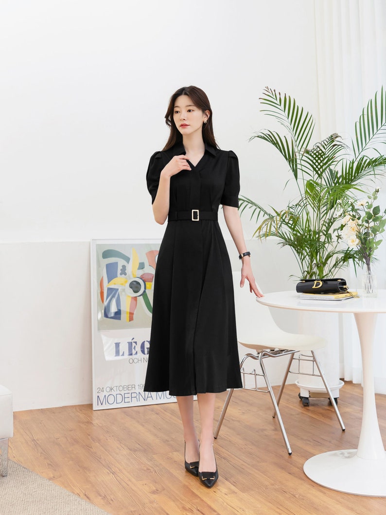 Elegant Formal Puff Black Dress Korean Style Summer Party Etsy