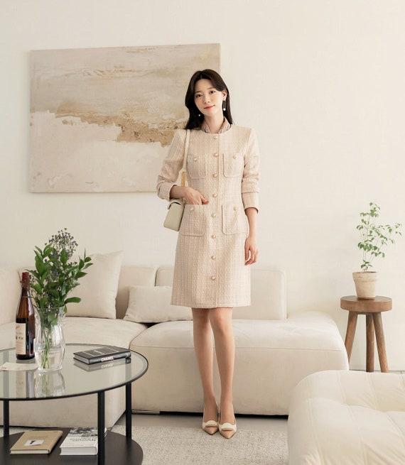 Elegant Tweed Warm Dress Korean Style Formal Party Dress - Etsy