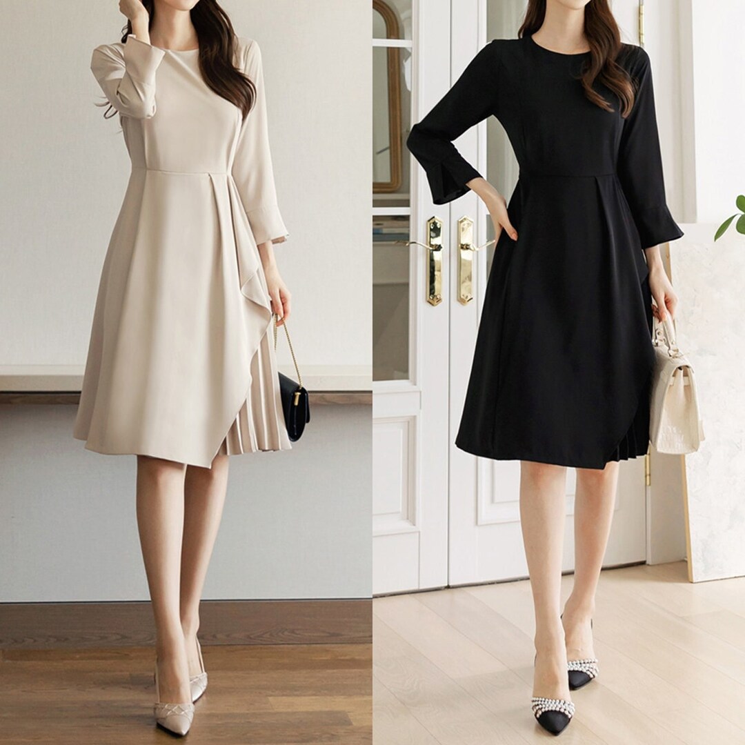 Warm Elegant Mini Flare Dress Korean Style Long Sleeve Dress - Etsy