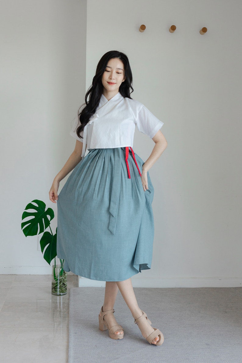 Handmade Modern Hanbok Linen Wrap Blouse for Women Korean | Etsy