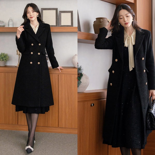 Double Breasted Tweed Regular Fit Coat for Women | Korean Style Women's Formal Winter Coat (CLC0242)