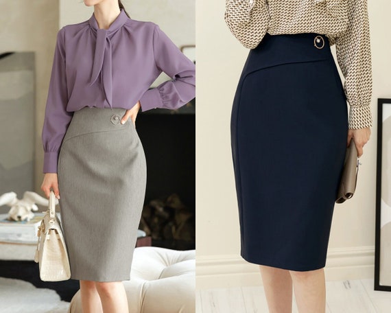 High Waisted Pencil Midi Skirt Korean Style Office Formal Skirt