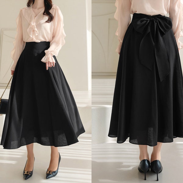 Formal Plus Size Wide Strap Flare Swing Long Skirt | Korean Style Women's Elegant Skirt (CLS0277)