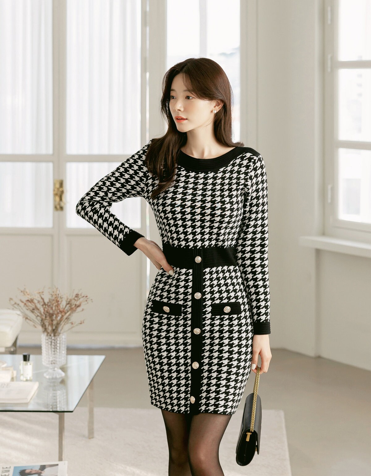 Elegant Long Sleeve Knitted Sweater Dress Korean Style Formal Dress CLD0368  