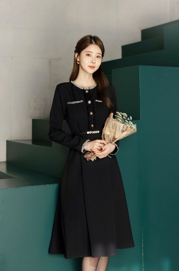 Black Korean Dress, Women's Fashion, Dresses & Sets, Dresses on Carousell