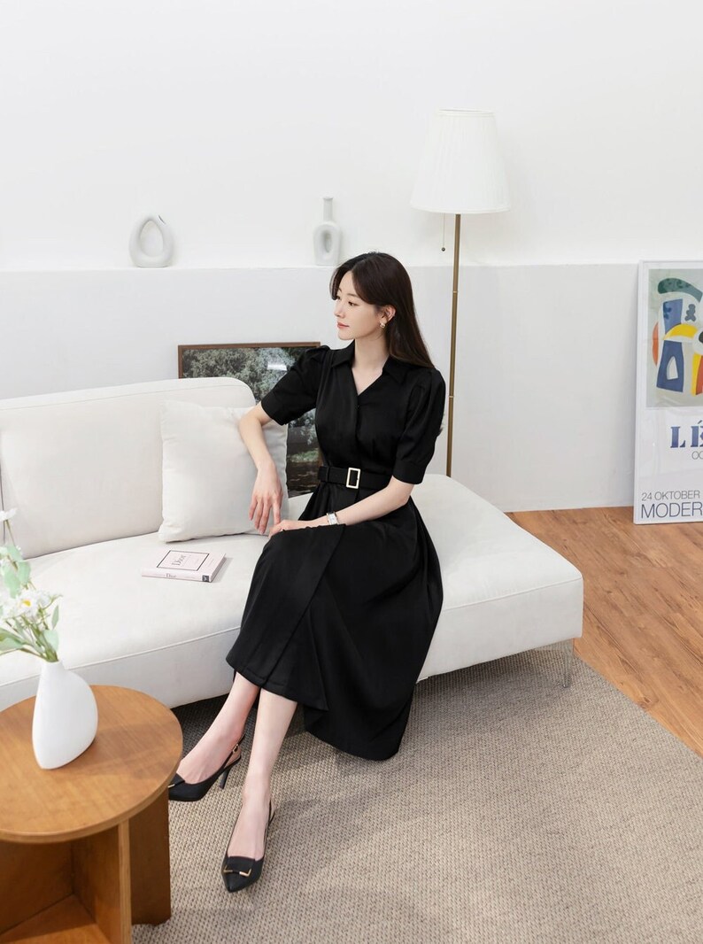 Elegant Formal Puff Black Dress Korean Style Summer Party Etsy