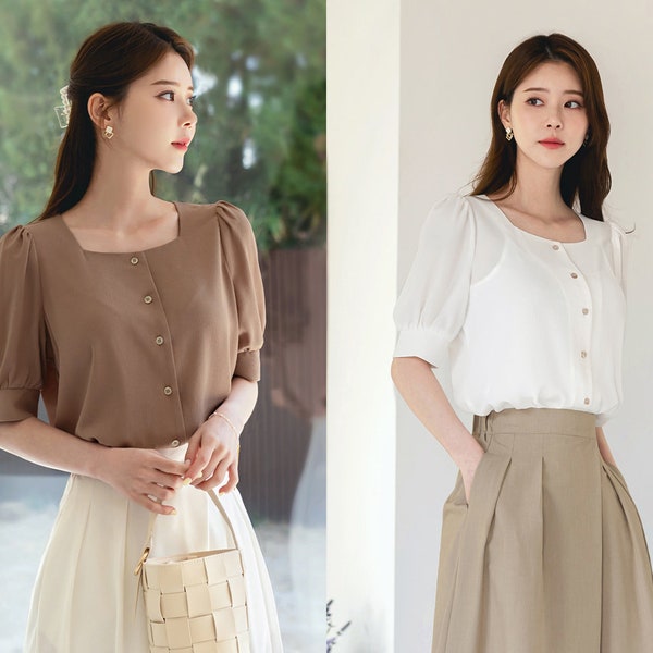 Formal Square Neck Blouse | Korean Style Summer Blouse (CLT0201)