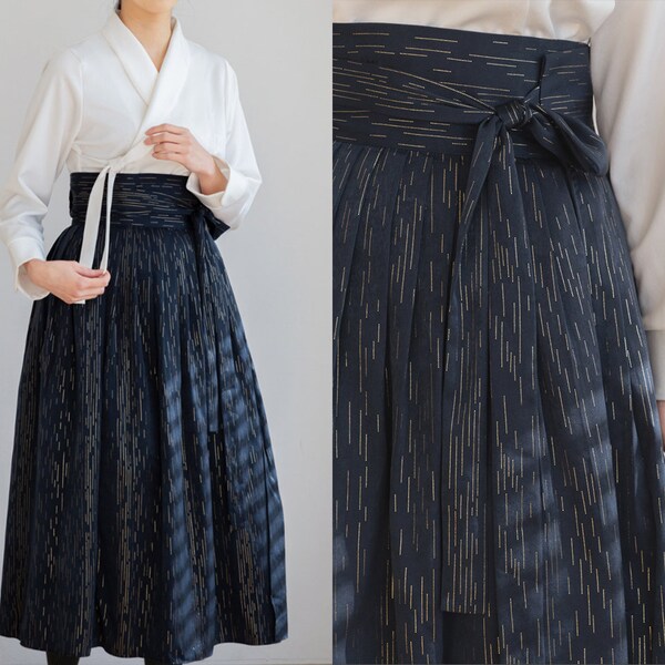 Handmade Modern Hanbok Meteor Shower in Night Sky Wrap Midi Skirt | Korean Fashion Women Hanbok (DRS0061)