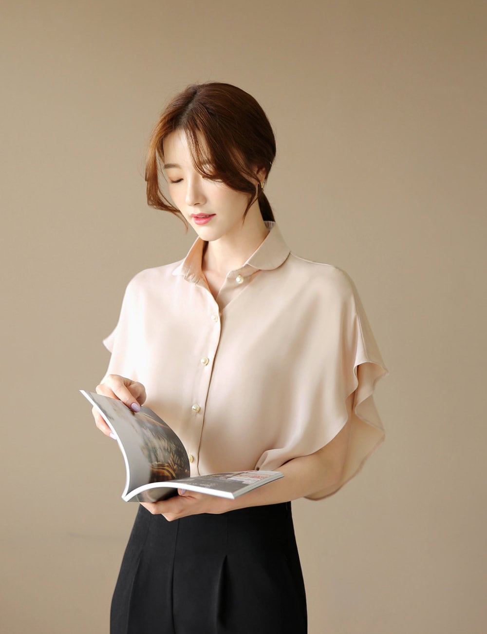 Business Casual Women Office Blouse Korean Style Short Sleeve Blouse  CLT0028 