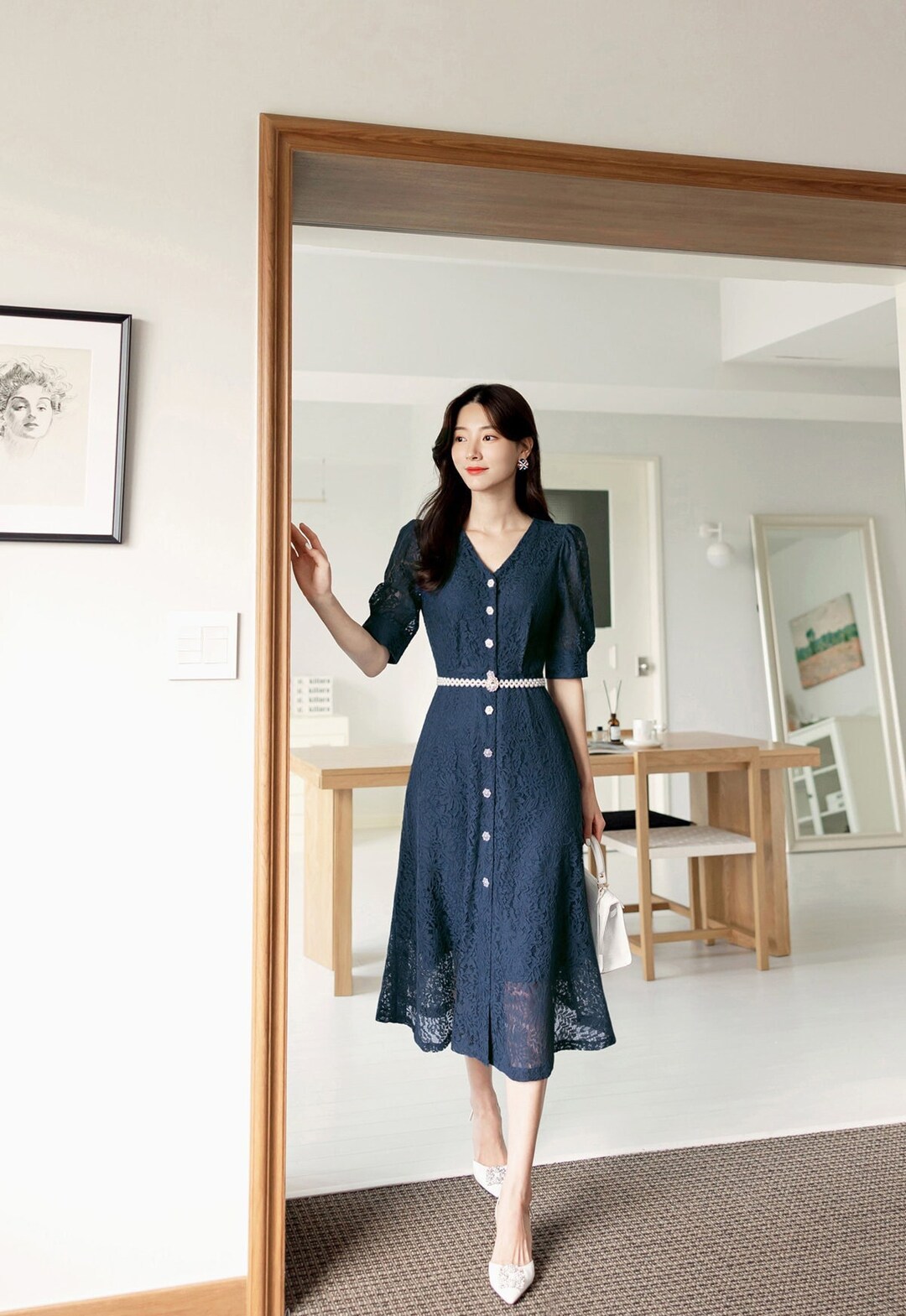 Elegant Formal See Through Lace Dress Korean Style Wedding Guest Dress ...