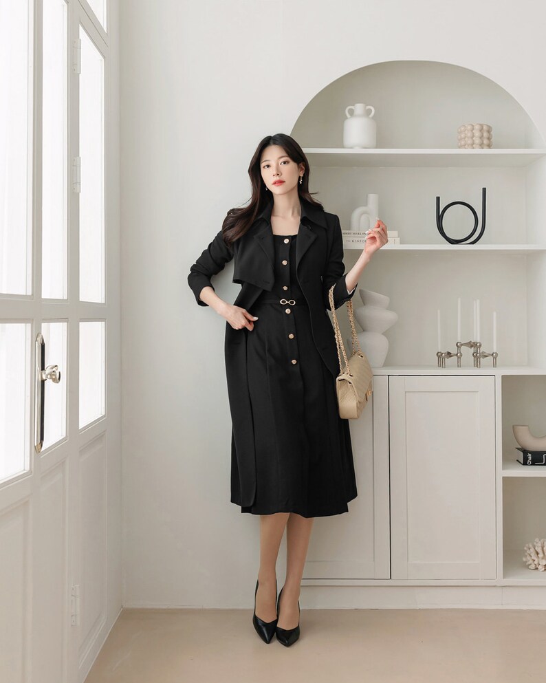 Long trench-coat basique élégant pour femme Manteau formel de style coréen pour femmes CLC0265 image 2