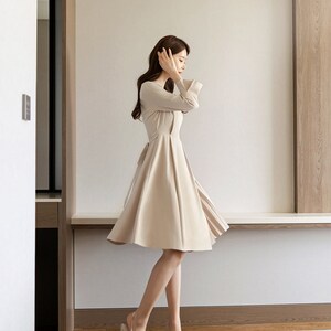 Warm Elegant Mini Flare Dress Korean Style Long Sleeve Dress - Etsy