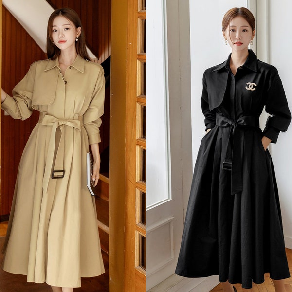 Cotton Pleated Trench Long Coat for Women | Korean Style Women's Formal Coat (CLC0227)