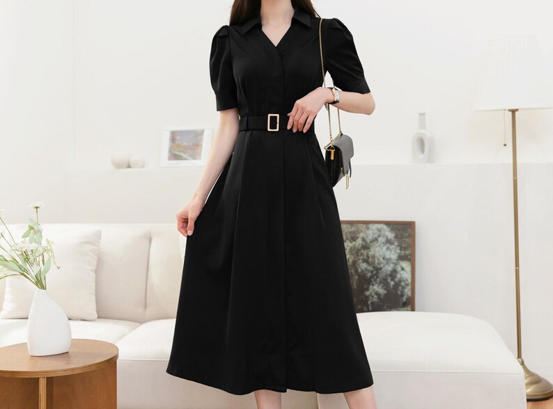 Elegant Formal Puff Black Dress Korean Style Summer Party Etsy