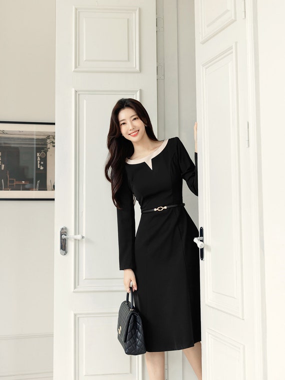 Formal Black Pencil Dress Korean Style Elegant Summer Midi Dress CLD0064 