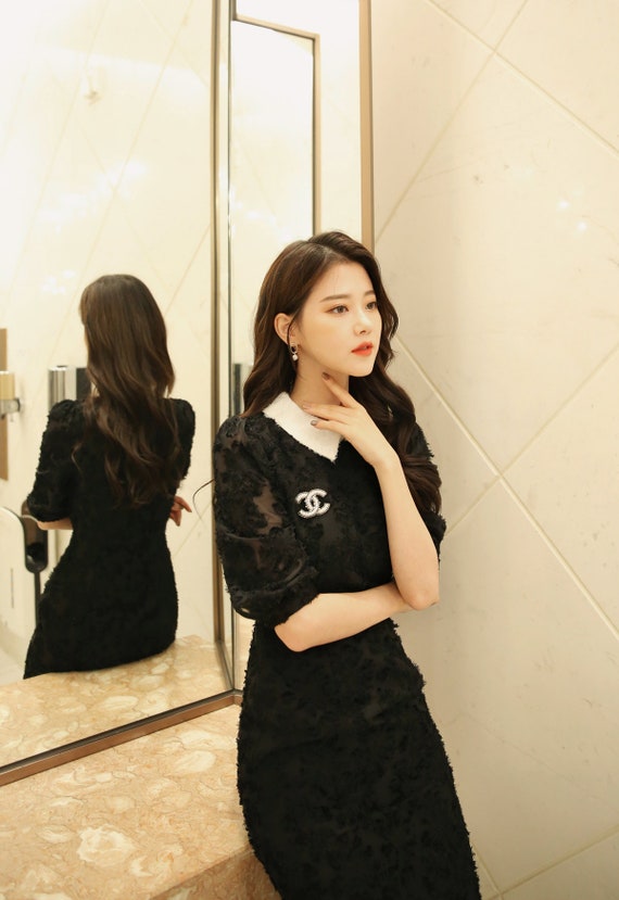 Buy Elegant Black Fringe Party Dress Korean Style Midi Dress