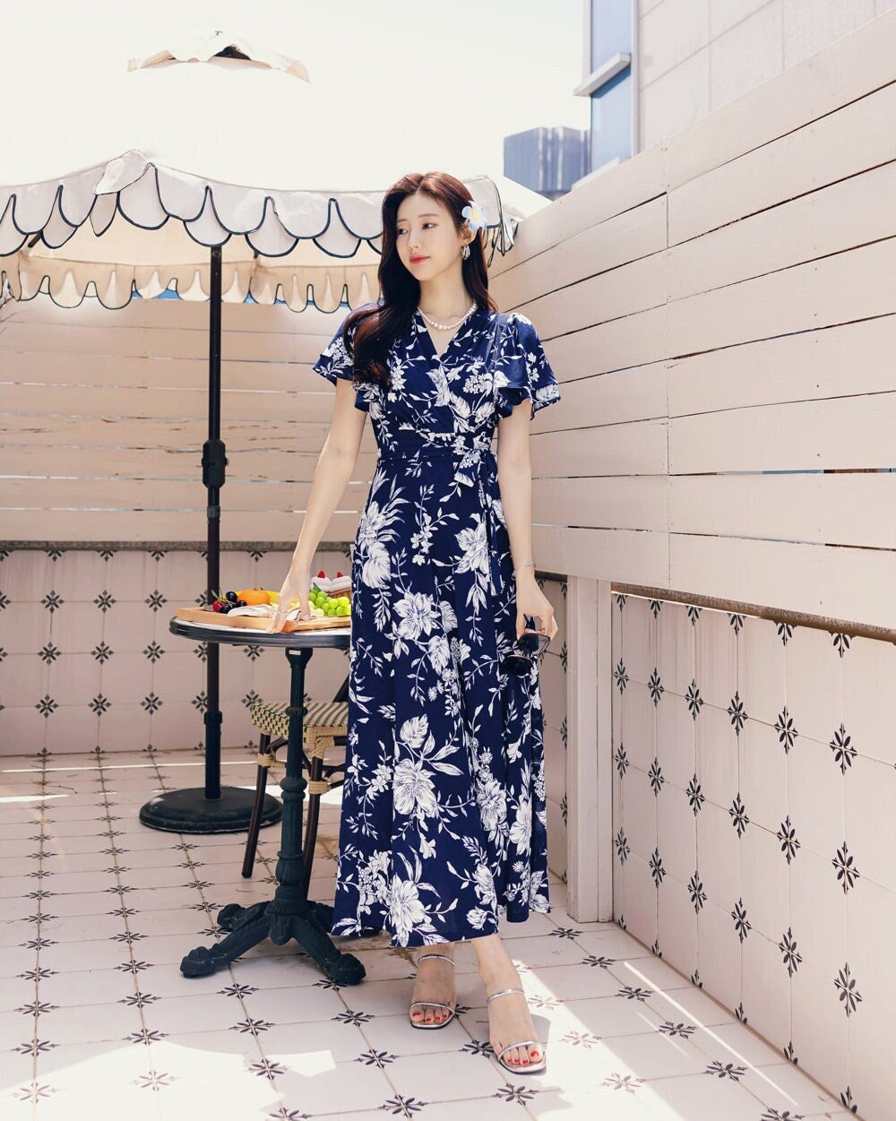 Korean floral top maxi dress