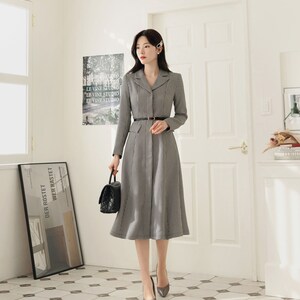 Elegant Formal Party Warm Dress Korean Style Long Sleeve Midi Dress ...