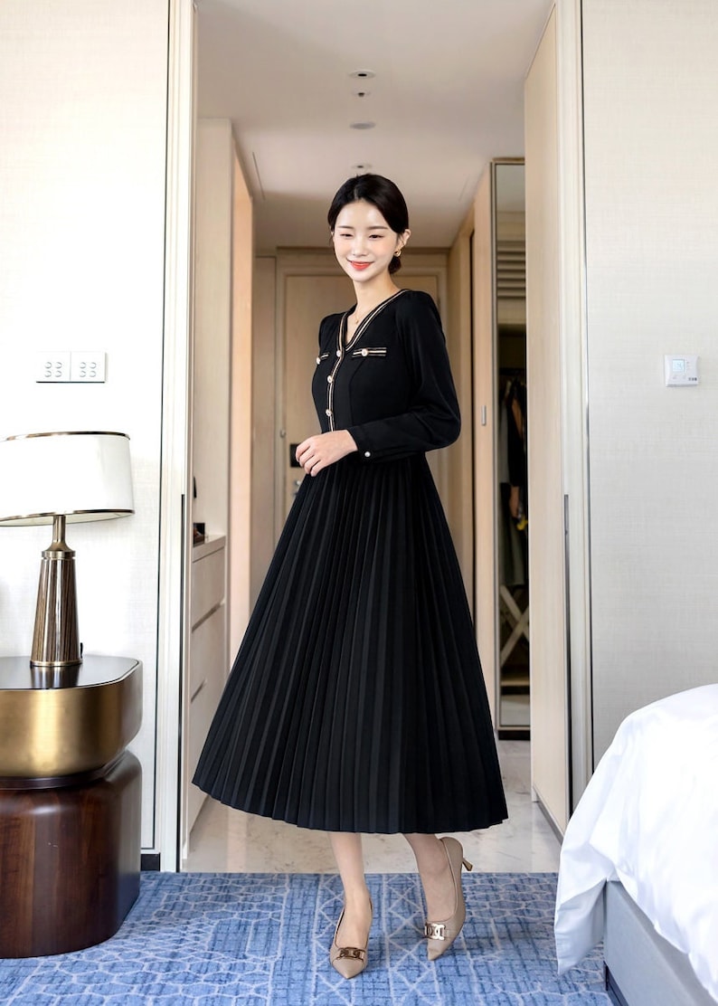 Elegant Wedding Guest Dress Korean Style Formal Pleated Etsy