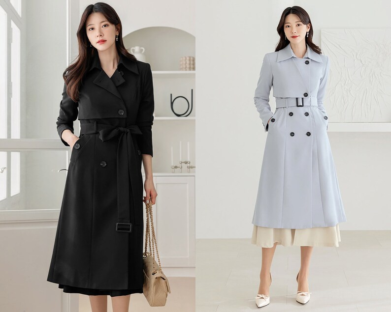 Long trench-coat basique élégant pour femme Manteau formel de style coréen pour femmes CLC0265 image 1