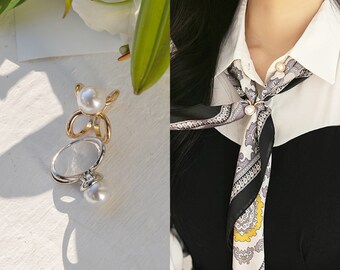 Elegant Classic Pearl Scarf Clip | Korean Style Scarf Ring | High Quality Clothing Accessory (CLA0088)